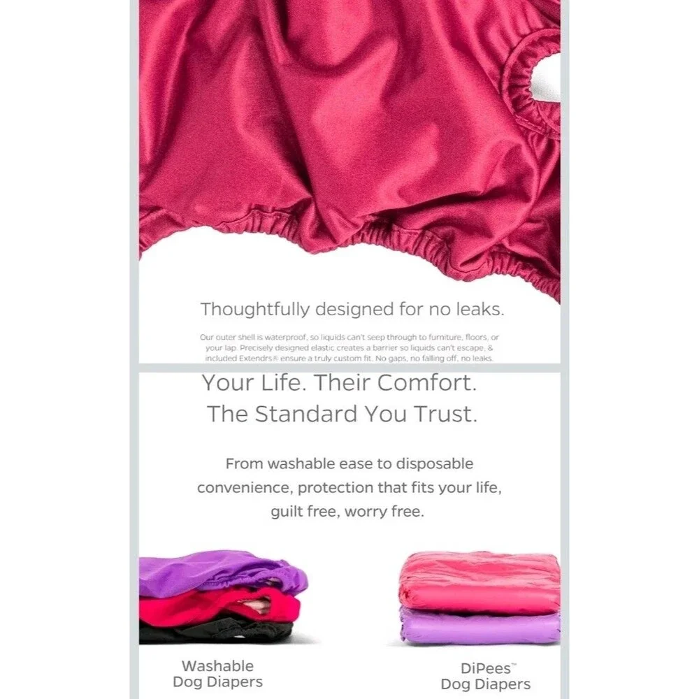 3 Pack Pet Parents Washable Durable Doggie Diapers with Extenders Princess Sz L